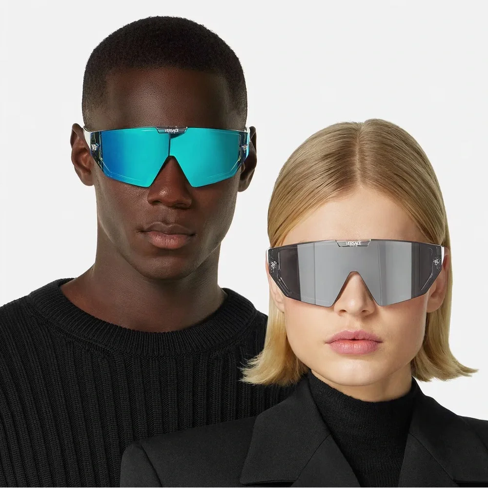 NEW VERSACE SHIELD SUNGLASSES MOD 4461 148/6V GREY BLUE VE4461 1486V EYEWEAR